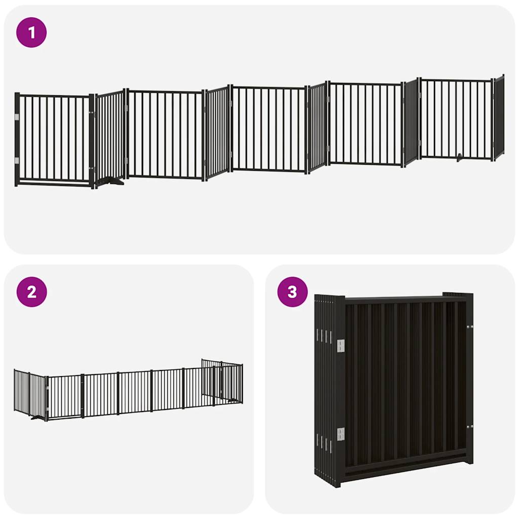 vidaXL Puerta de perros plegable 10 paneles madera álamo negra 800 cm