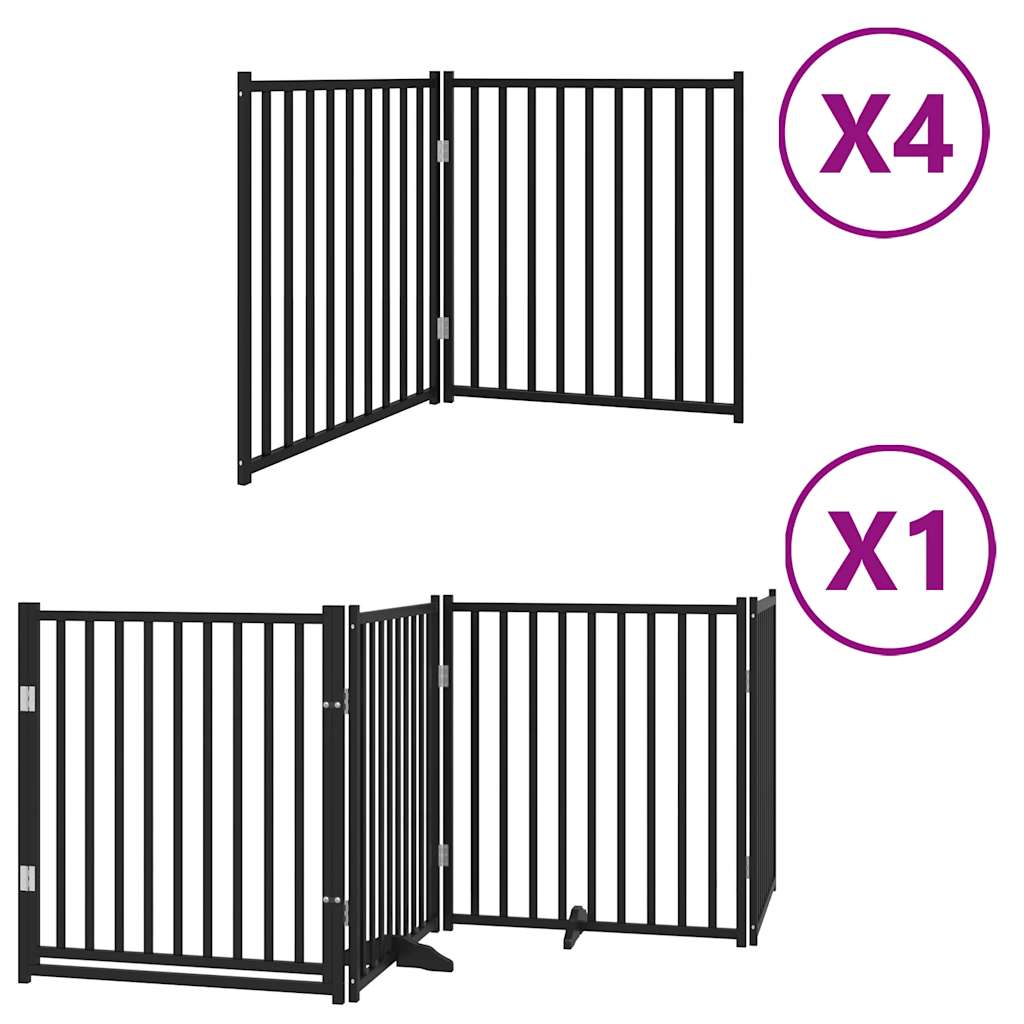 vidaXL Puerta de perros plegable 12 paneles madera álamo negra 960 cm