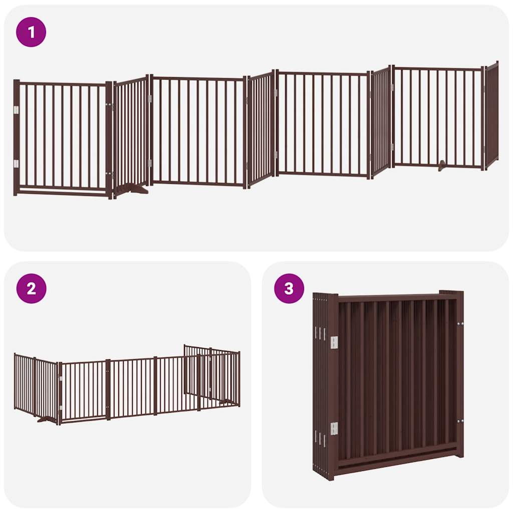 vidaXL Puerta de perros plegable 8 paneles madera álamo marrón 640 cm