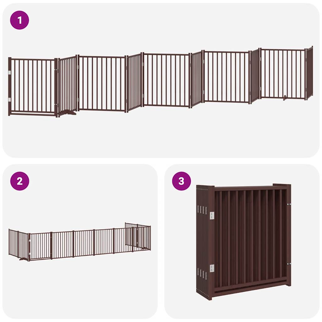 vidaXL Puerta de perros plegable 10 paneles madera álamo marrón 800 cm