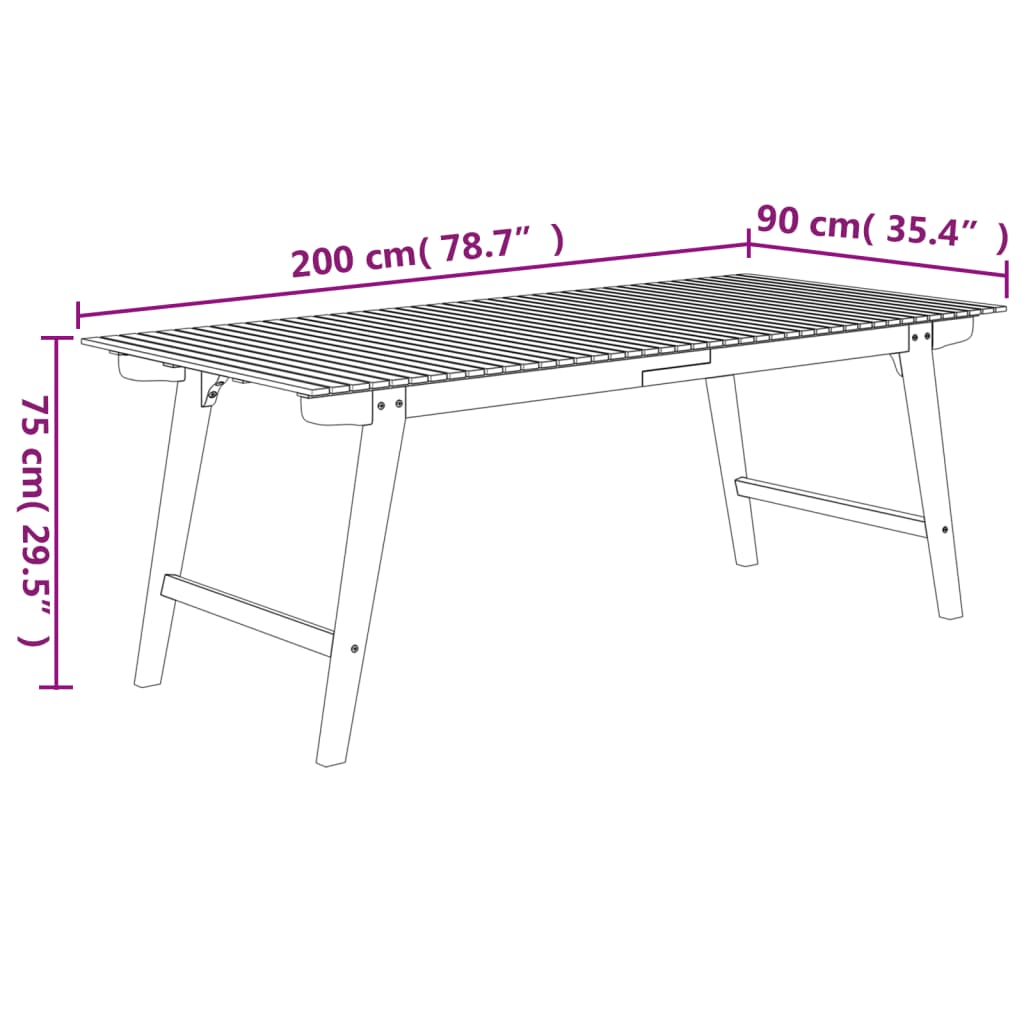 vidaXL Mesa de jardín madera maciza de acacia 200x90x75 cm