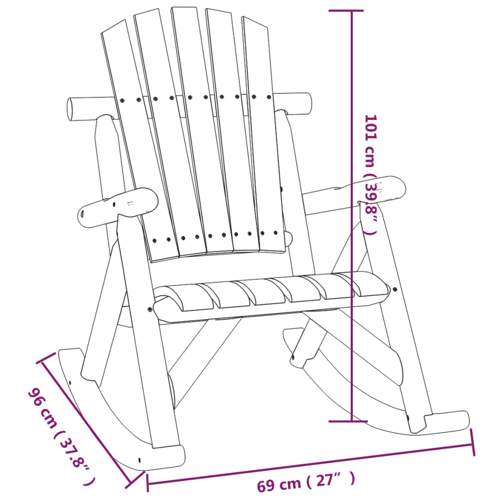 vidaXL Silla mecedora de jardín madera maciza abeto 69x96x101 cm