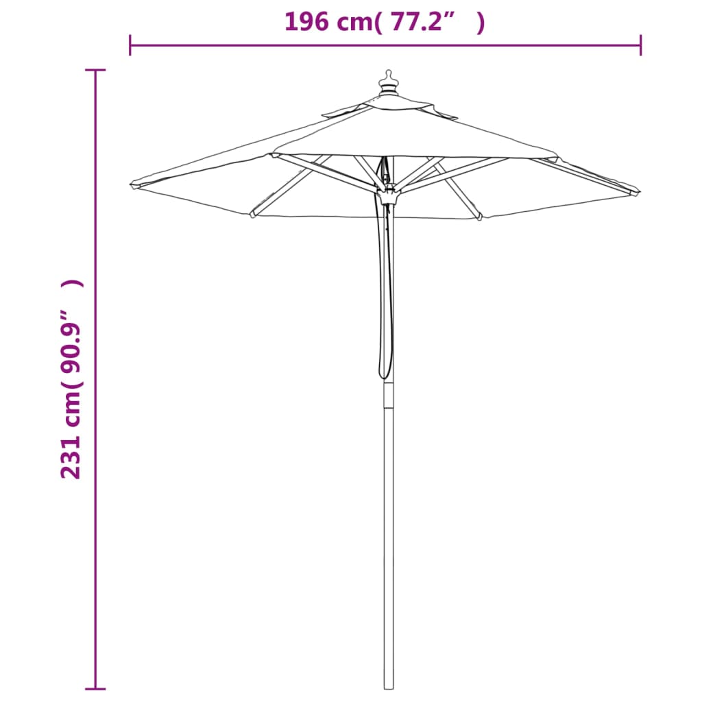 vidaXL Sombrilla de jardín con poste de madera gris taupe 196x231 cm