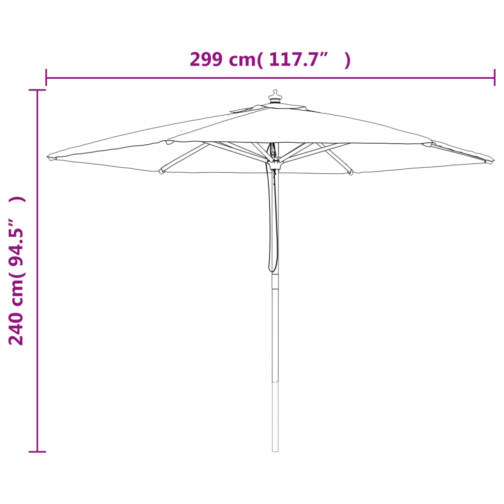 vidaXL Sombrilla de jardín con poste de madera color arena 299x240 cm