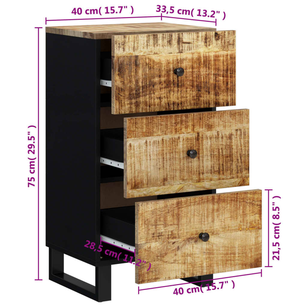 vidaXL Aparador con 3 cajones hierro madera maciza mango 40x33,5x75 cm