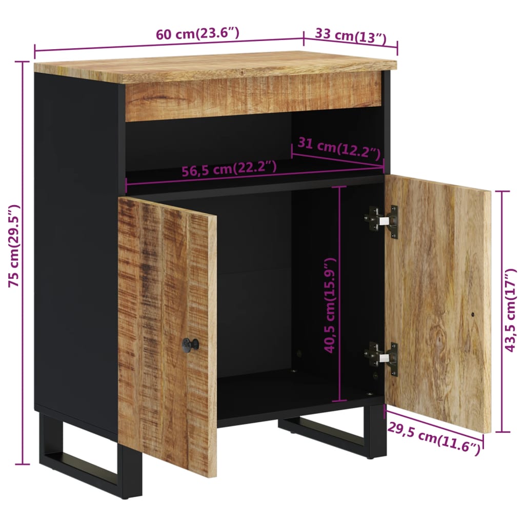 vidaXL Aparador con 2 puertas madera maciza de mango 60x33x75 cm