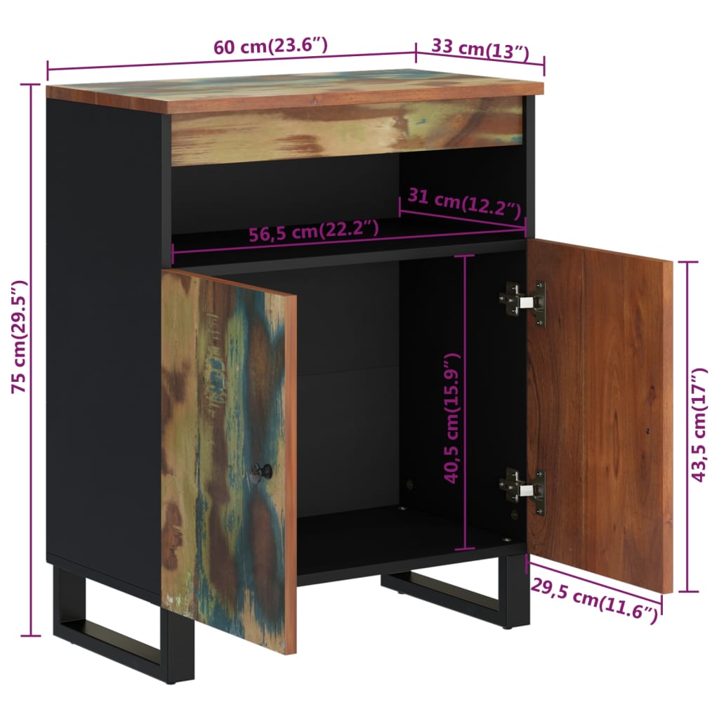 vidaXL Aparador con 2 puertas de madera maciza reciclada 60x33x75 cm