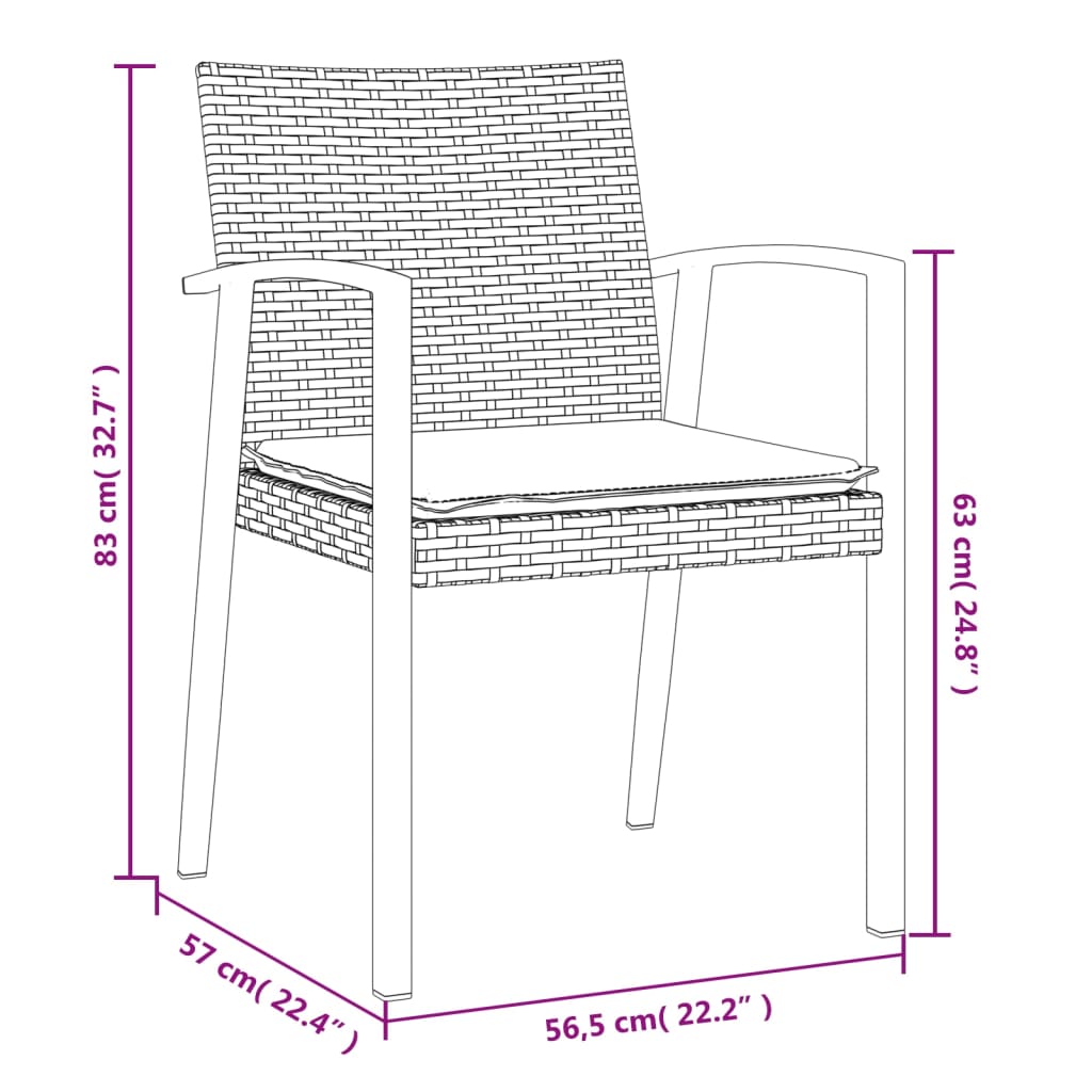 vidaXL Sillas jardín cojines 2 uds ratán sintético negro 56,5x57x83 cm