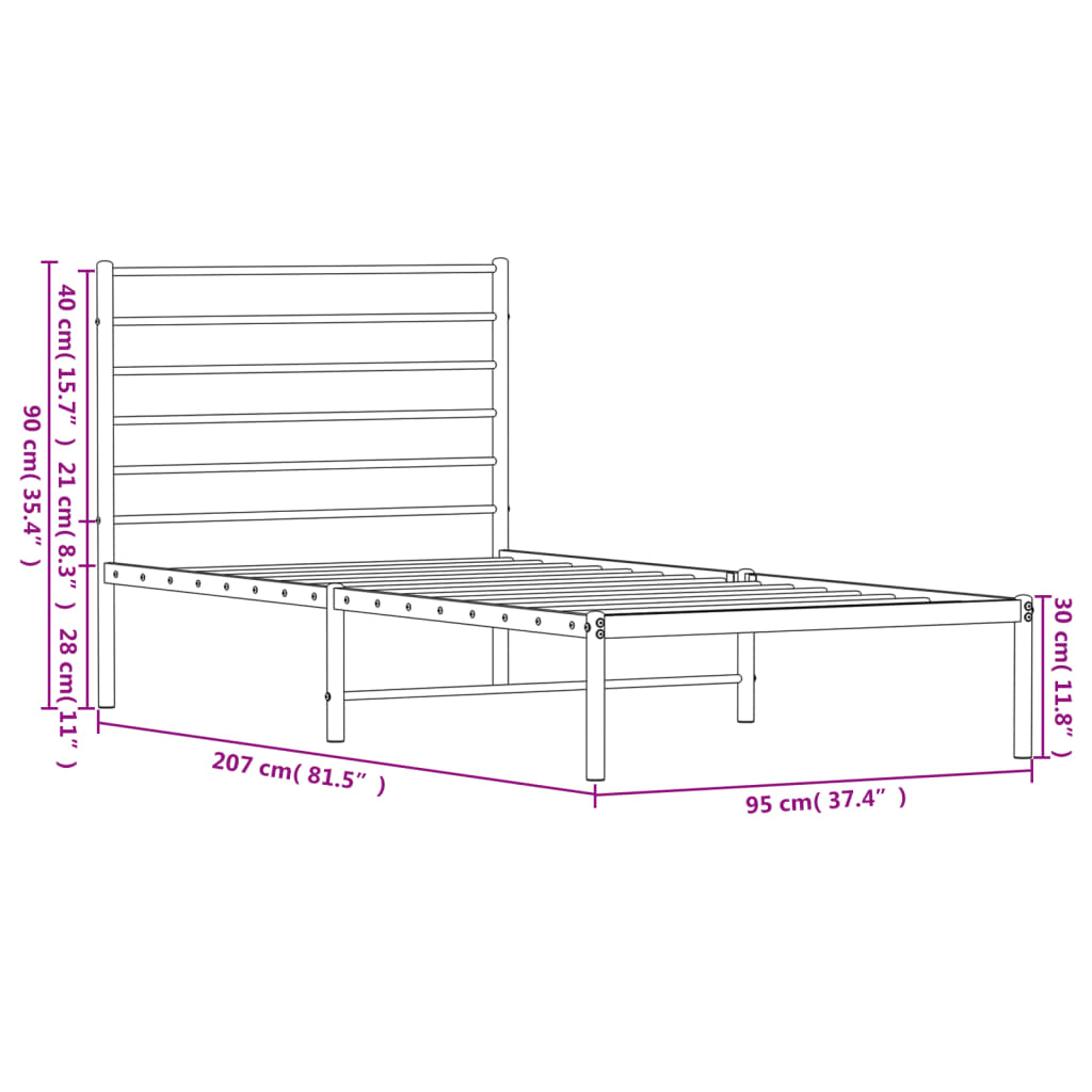 vidaXL Estructura cama sin colchón con cabecero metal negro 90x200 cm