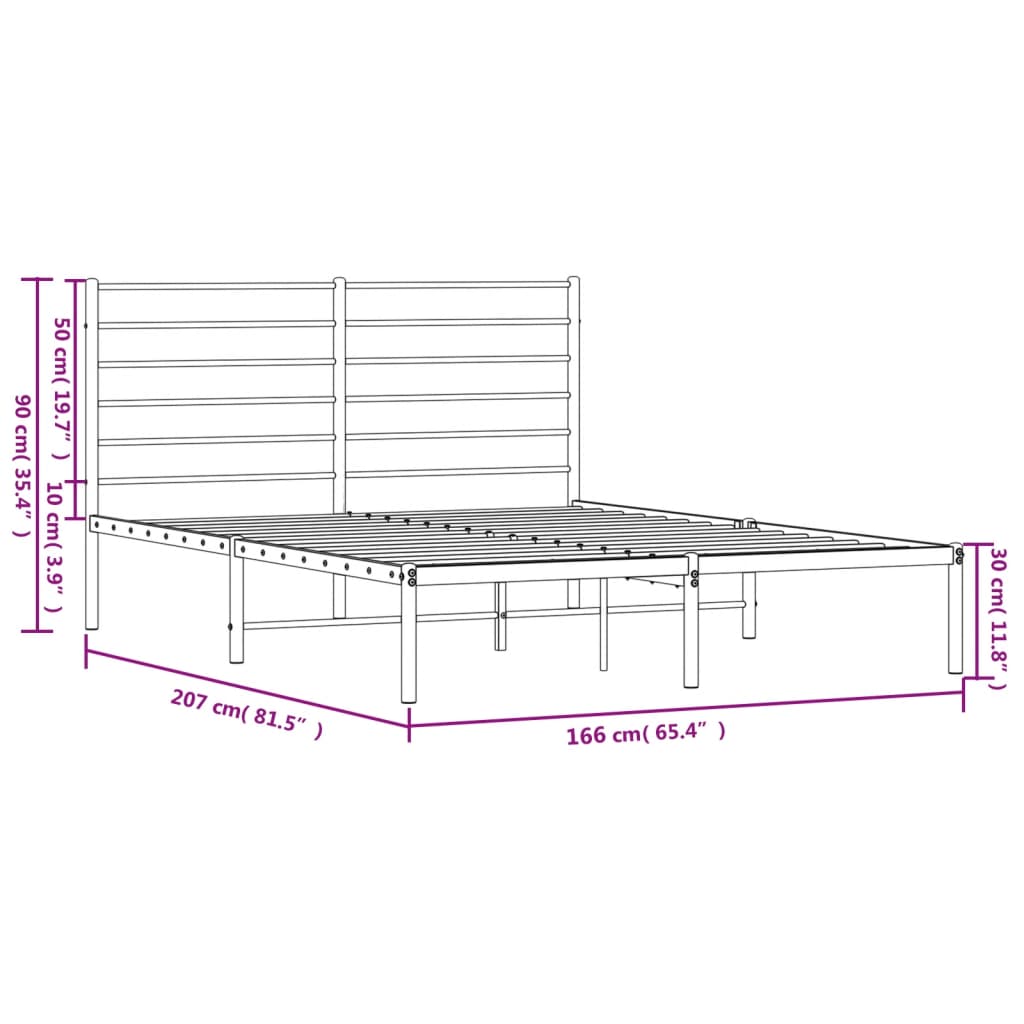 vidaXL Estructura cama sin colchón con cabecero metal negro 160x200 cm