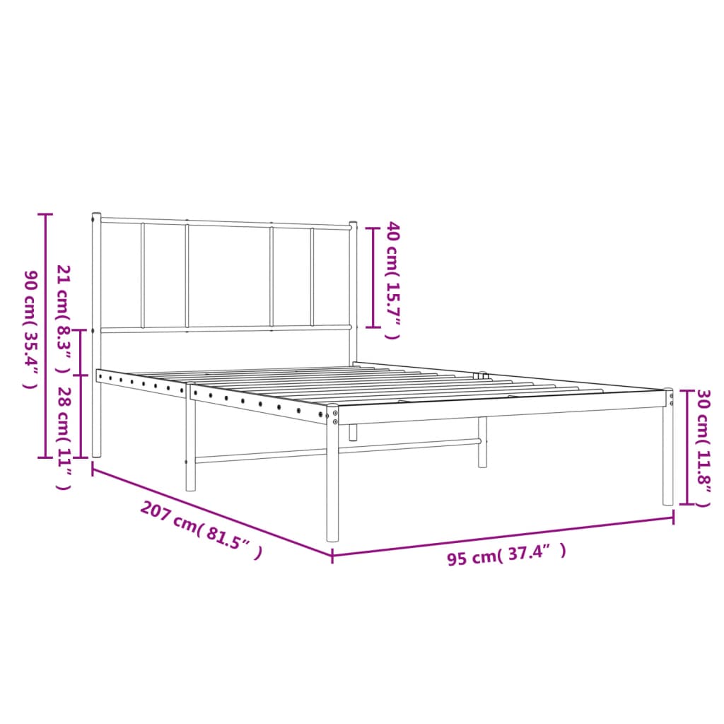 vidaXL Estructura cama sin colchón con cabecero metal blanco 90x200 cm