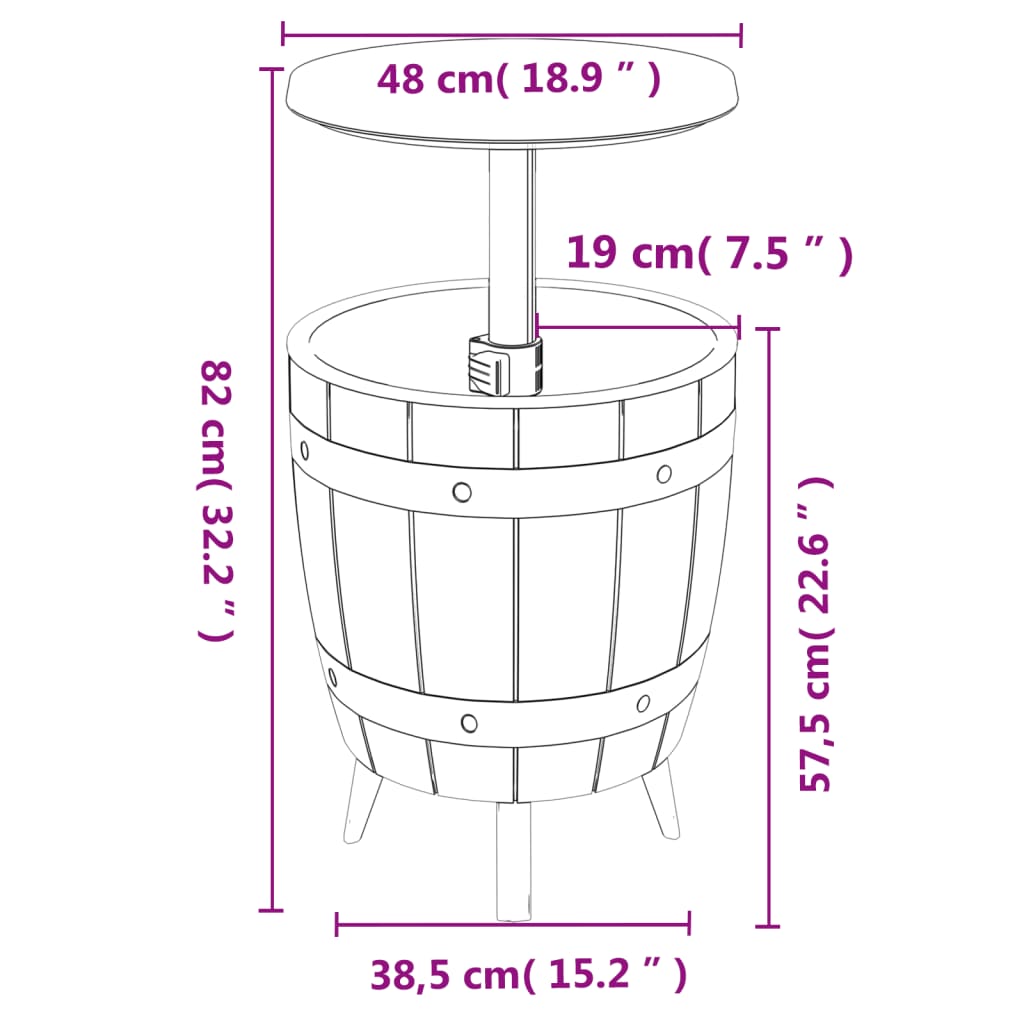 vidaXL Mesa nevera 3 en 1 polipropileno marrón claro