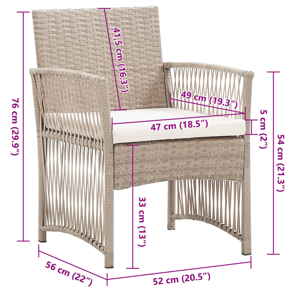 vidaXL Sillones de jardín con cojines 2 unidades ratán sintético beige