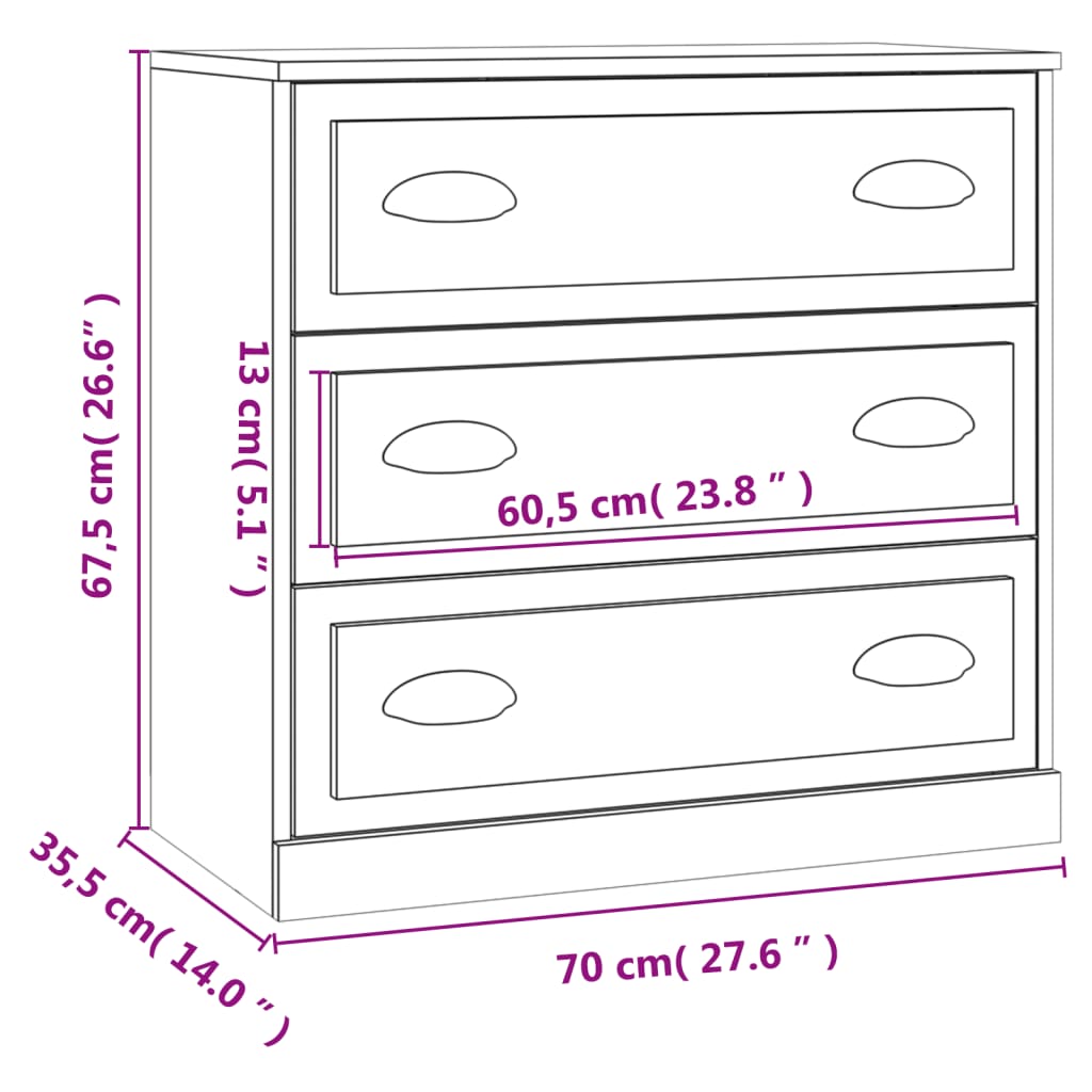 vidaXL Aparador de madera contrachapada roble marrón 70x35,5x67,5 cm