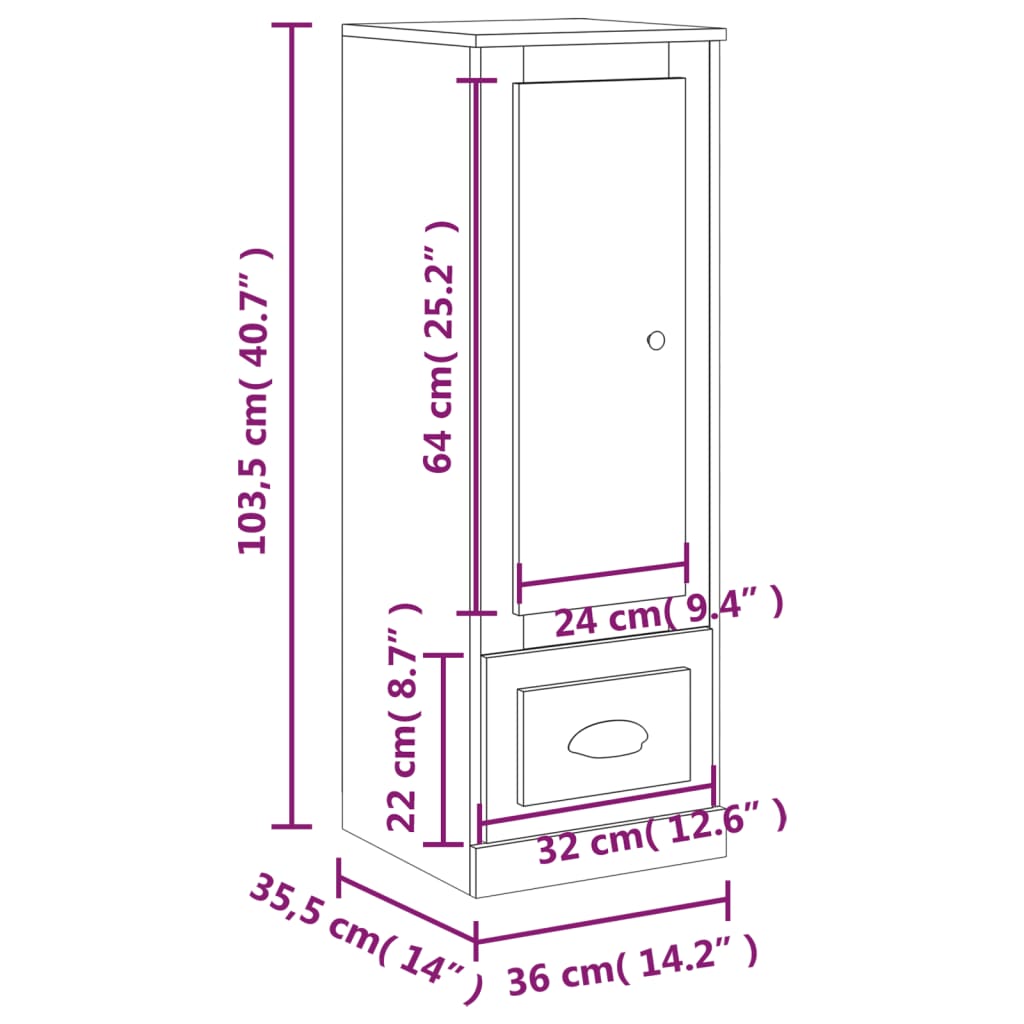 vidaXL Aparador madera contrachapada blanco brillo 36x35,5x103,5 cm