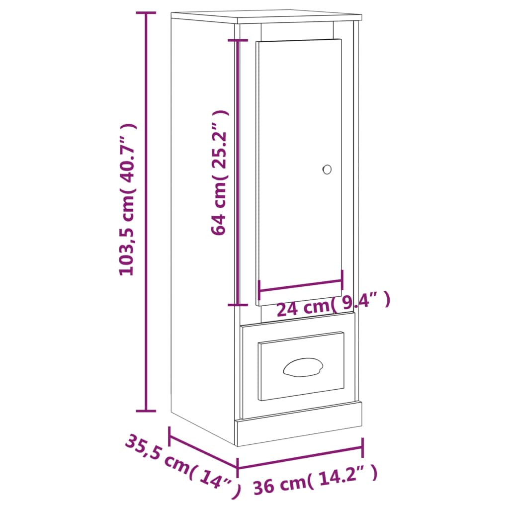 vidaXL Aparador alto madera contrachapada roble marrón 36x35,5x103,5cm