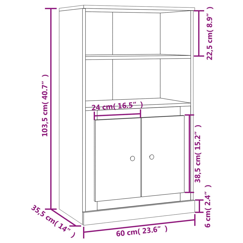 vidaXL Aparador de madera contrachapada negro 60x35,5x103,5 cm