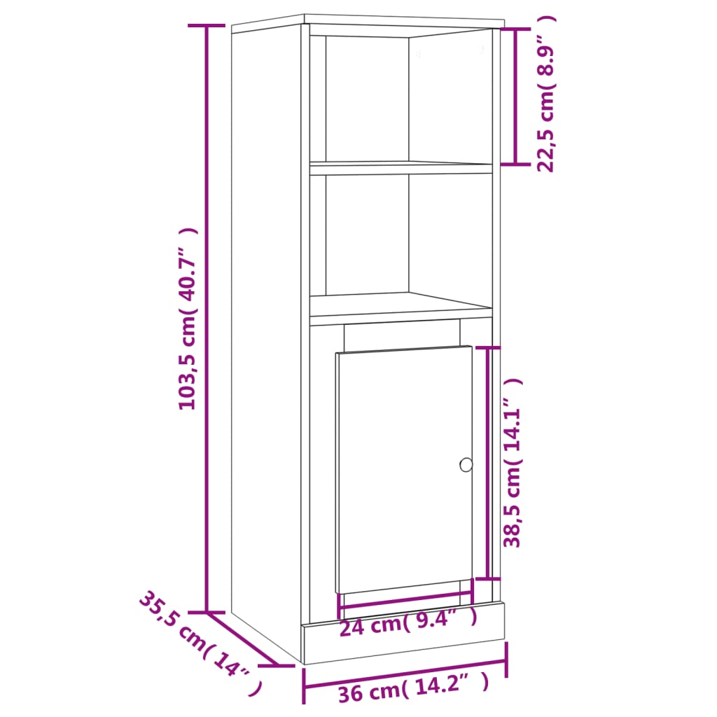 vidaXL Aparador alto madera contrachapada blanco 36x35,5x103,5 cm