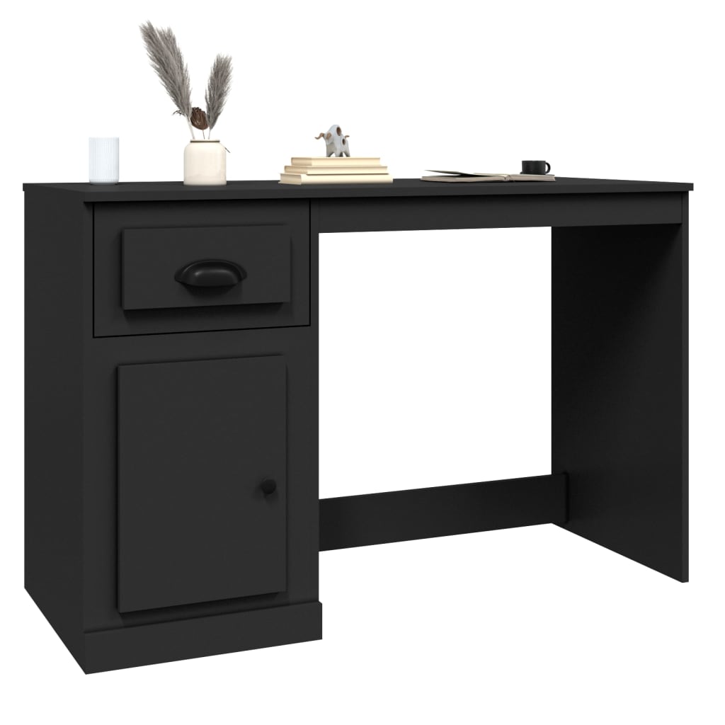 vidaXL Escritorio con cajón madera contrachapada negro 115x50x75 cm