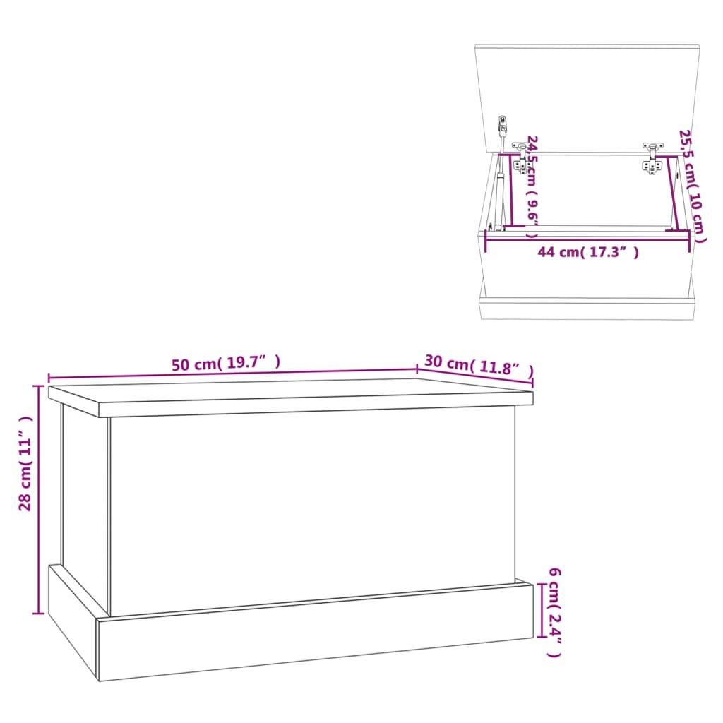 vidaXL Baúl de almacenaje madera contrachapada blanco 50x30x28 cm