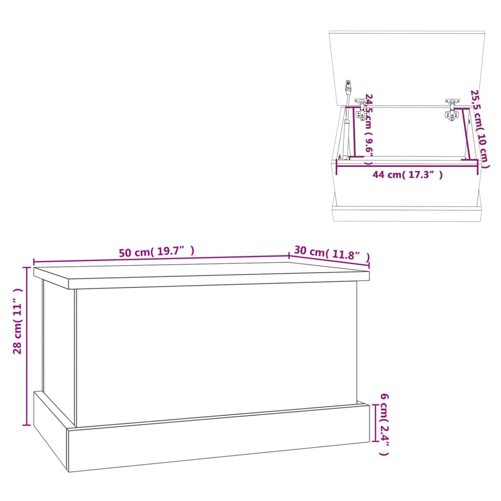 vidaXL Baúl almacenaje madera contrachapada blanco brillo 50x30x28 cm