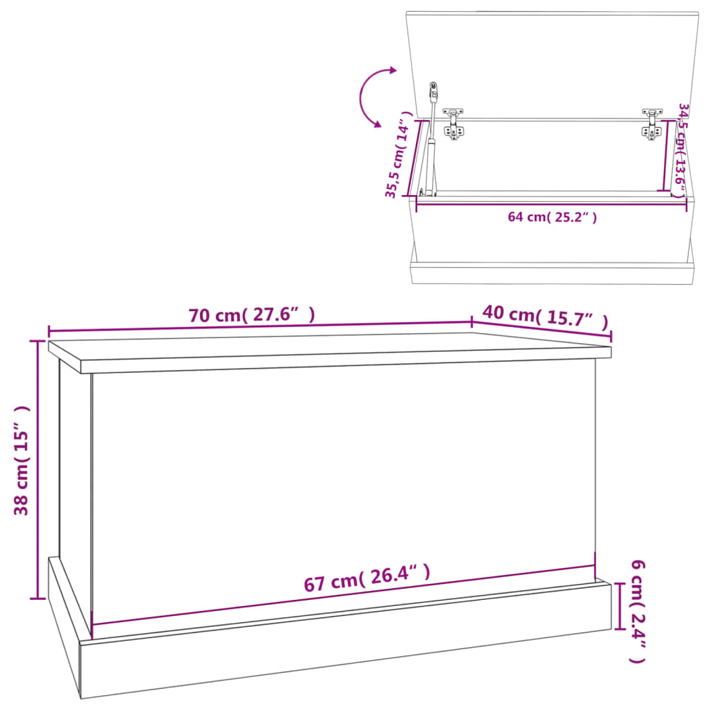 vidaXL Baúl almacenaje madera contrachapada gris hormigón 70x40x38 cm