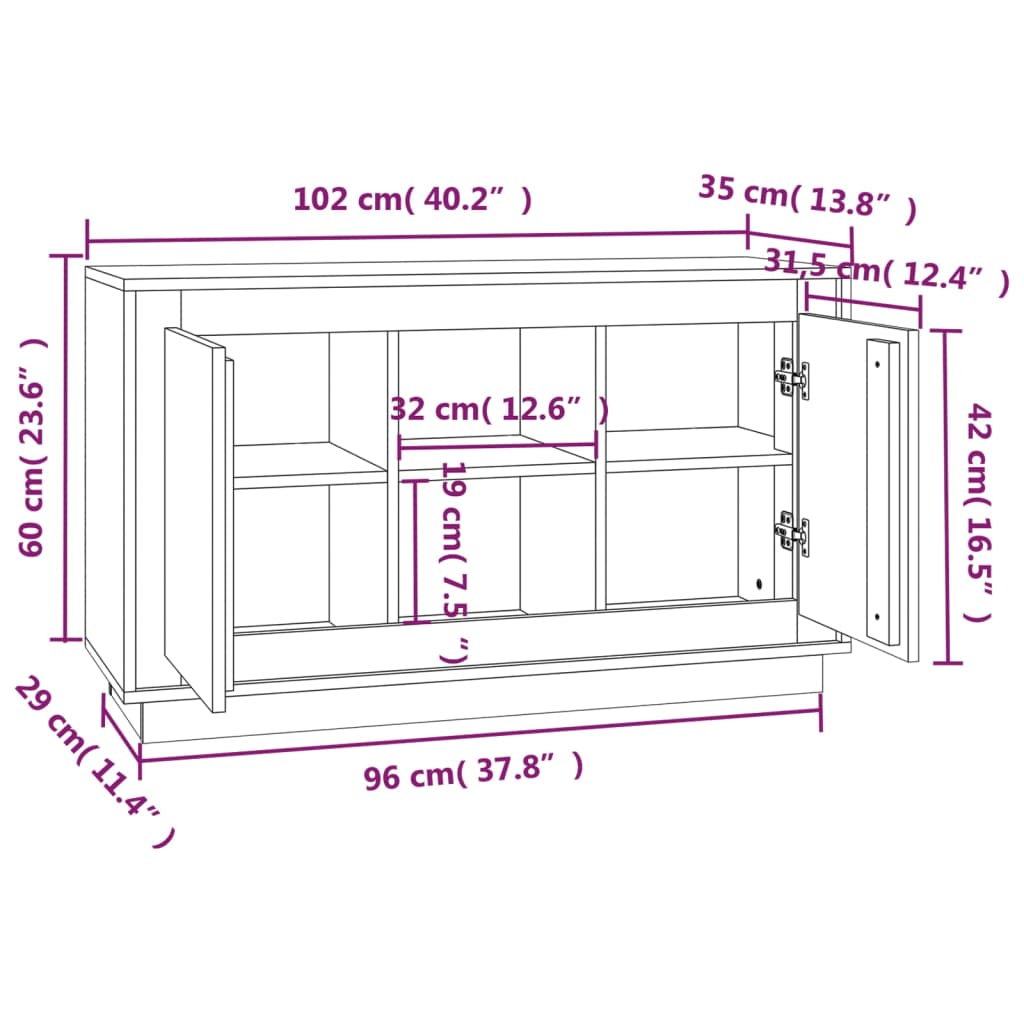 vidaXL Aparador de madera contrachapada negro 102x35x60 cm