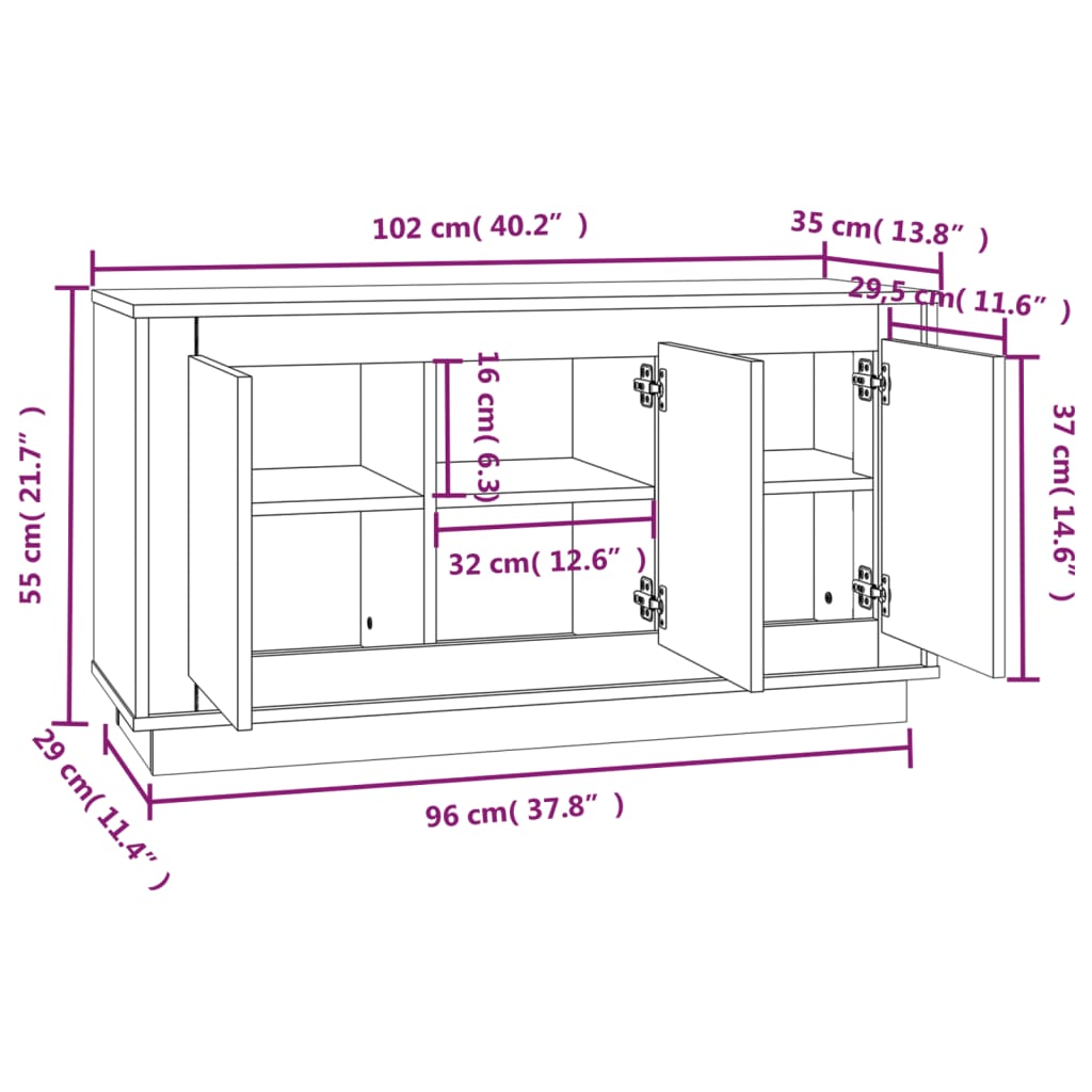 vidaXL Aparador madera contrachapada roble Sonoma 102x35x55 cm