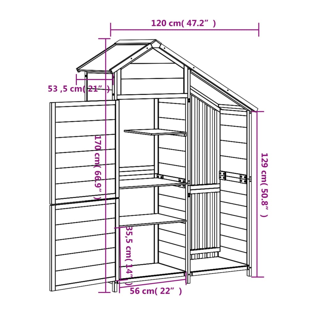 vidaXL Cobertizo herramientas jardín madera pino gris 120x53,5x170 cm