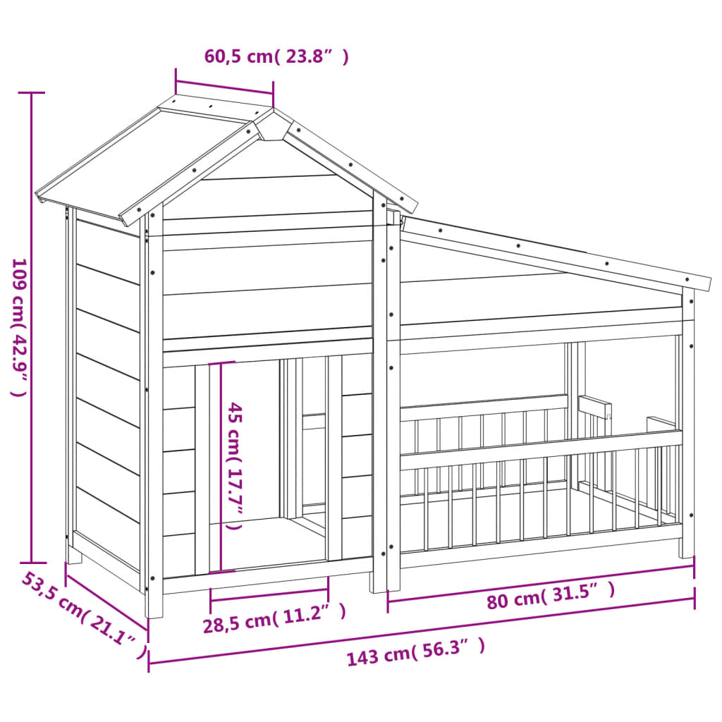 vidaXL Caseta para perros madera maciza de pino moca 143x60,5x109 cm