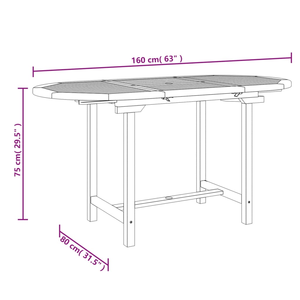 vidaXL Mesa de jardín extensible madera maciza teca 110-160x80x75 cm