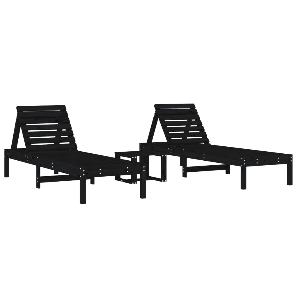 vidaXL Tumbonas con mesa 2 uds madera maciza de pino negro