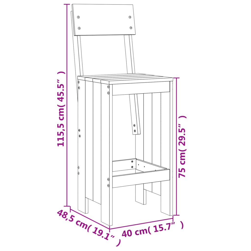 vidaXL Set de mesa y taburetes altos 3 piezas madera maciza de pino