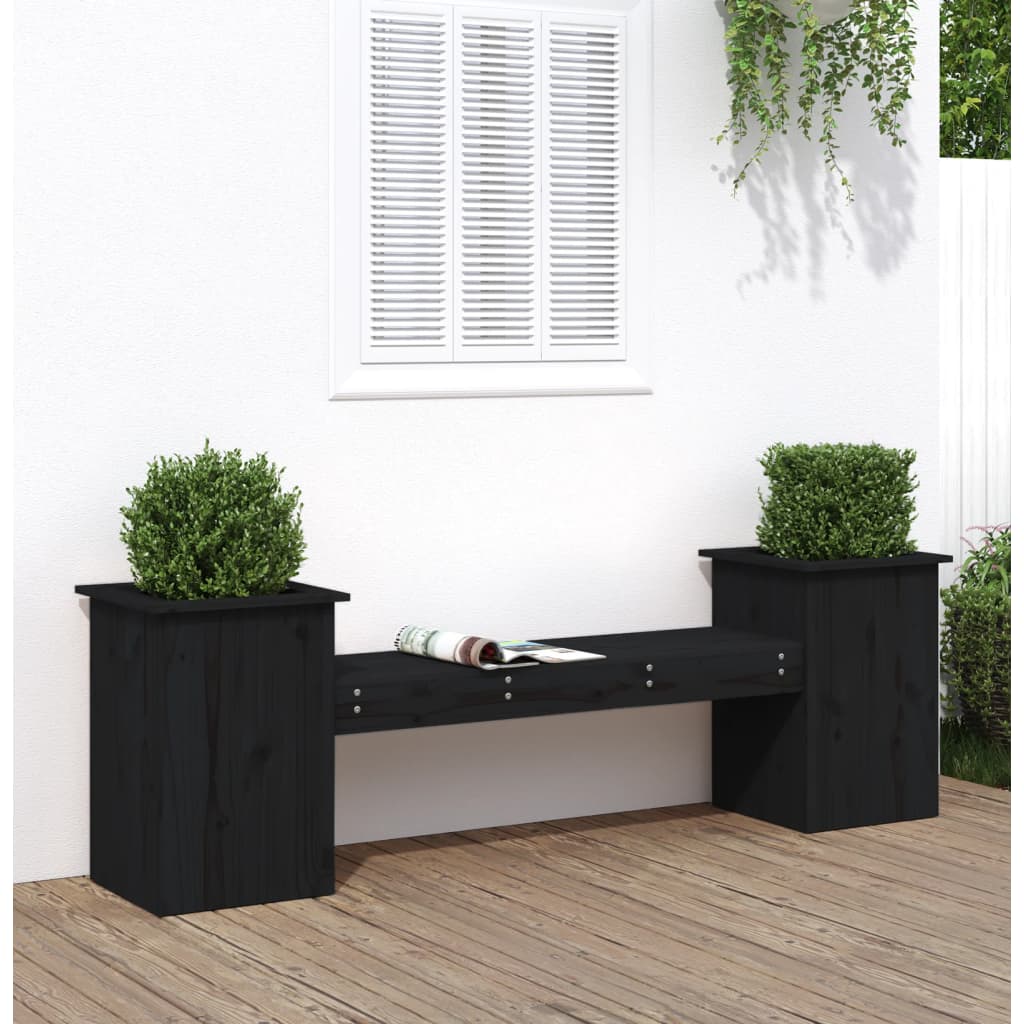 vidaXL Banco con jardineras madera de pino negro 184,5x39,5x56,5 cm