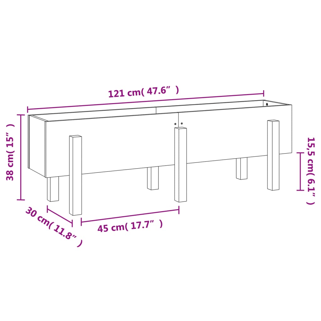 vidaXL Arriate elevado de jardín madera pino marrón miel 121x30x38 cm