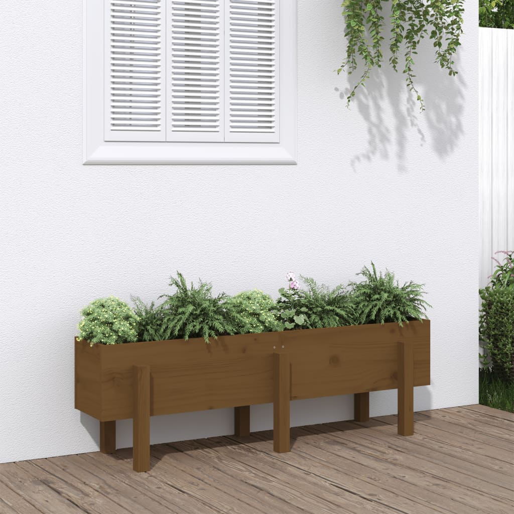 vidaXL Arriate elevado de jardín madera pino marrón miel 121x30x38 cm