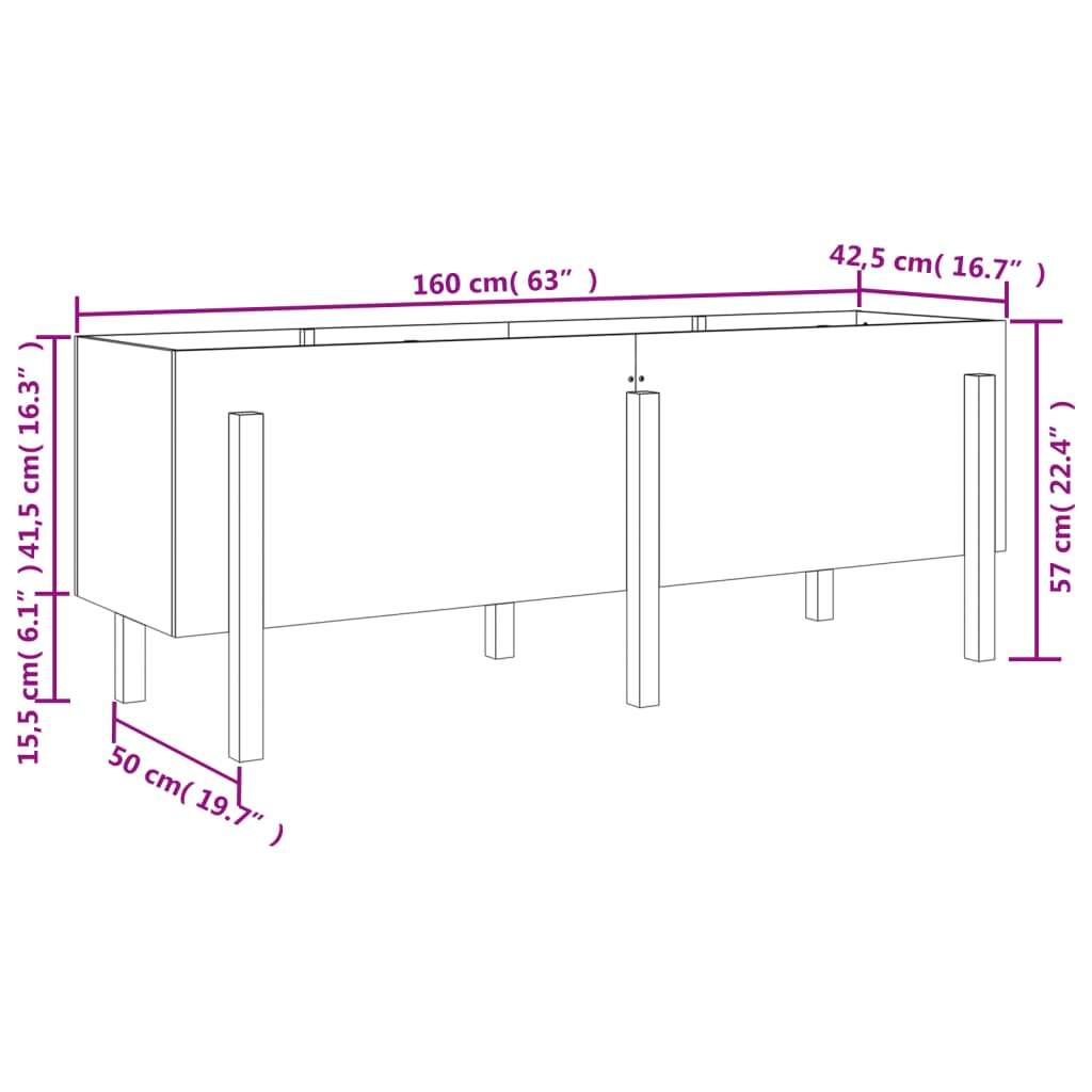 vidaXL Arriate elevado de jardín madera pino marrón miel 160x50x57 cm