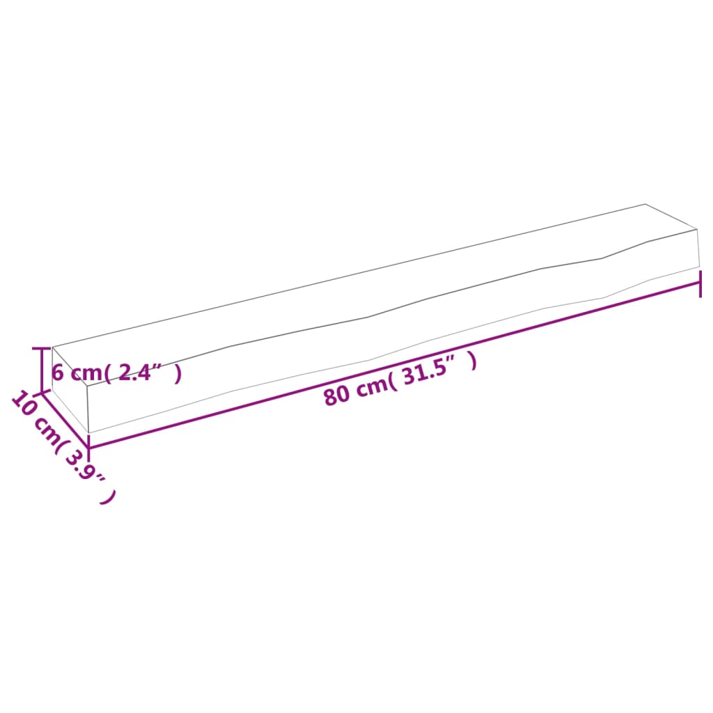 vidaXL Estante de pared madera maciza de roble sin tratar 80x10x6 cm