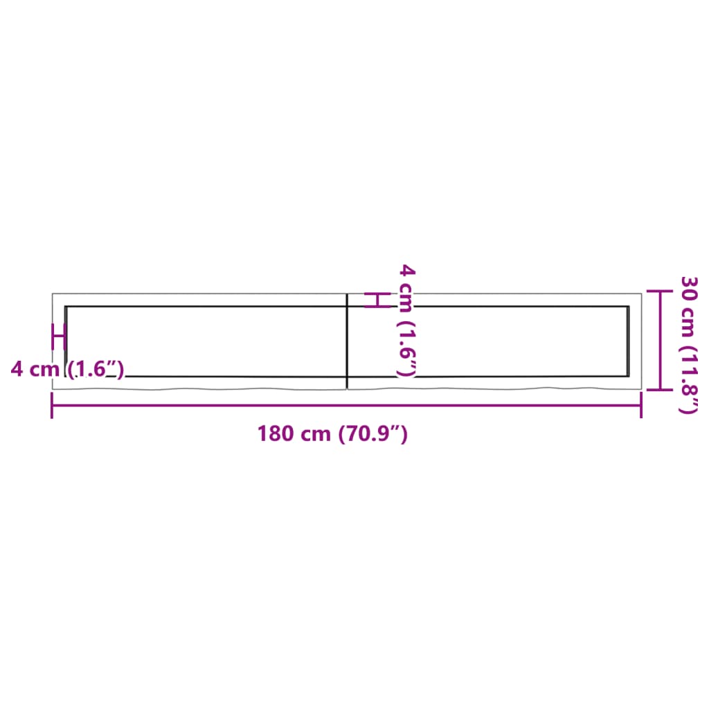 vidaXL Estante de pared madera maciza roble sin tratar 180x30x(2-4) cm