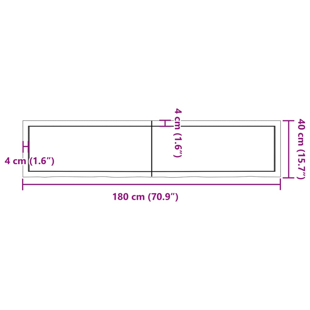 vidaXL Estante de pared madera maciza roble sin tratar 180x40x(2-4) cm