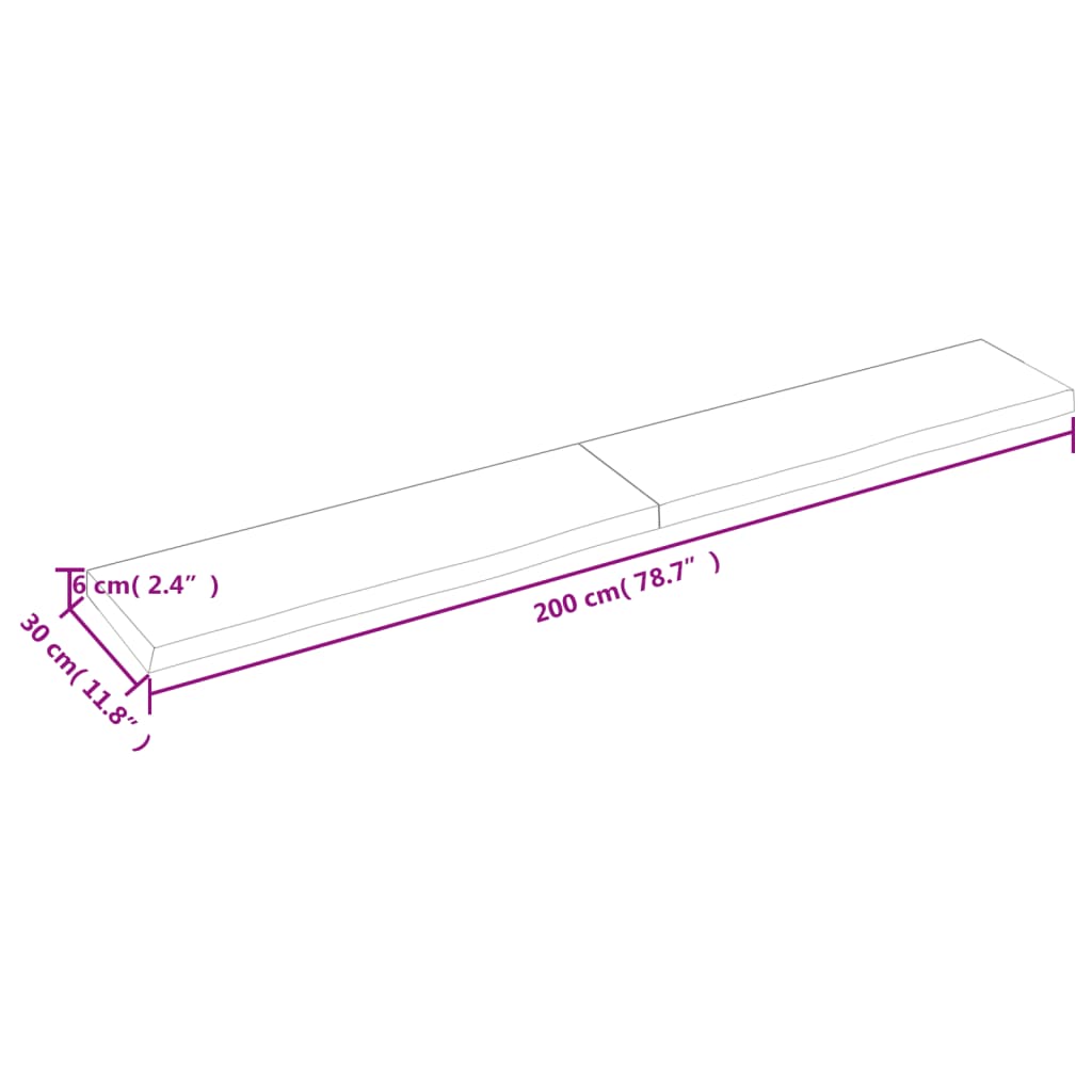 vidaXL Estante de pared madera maciza roble sin tratar 200x30x(2-6) cm