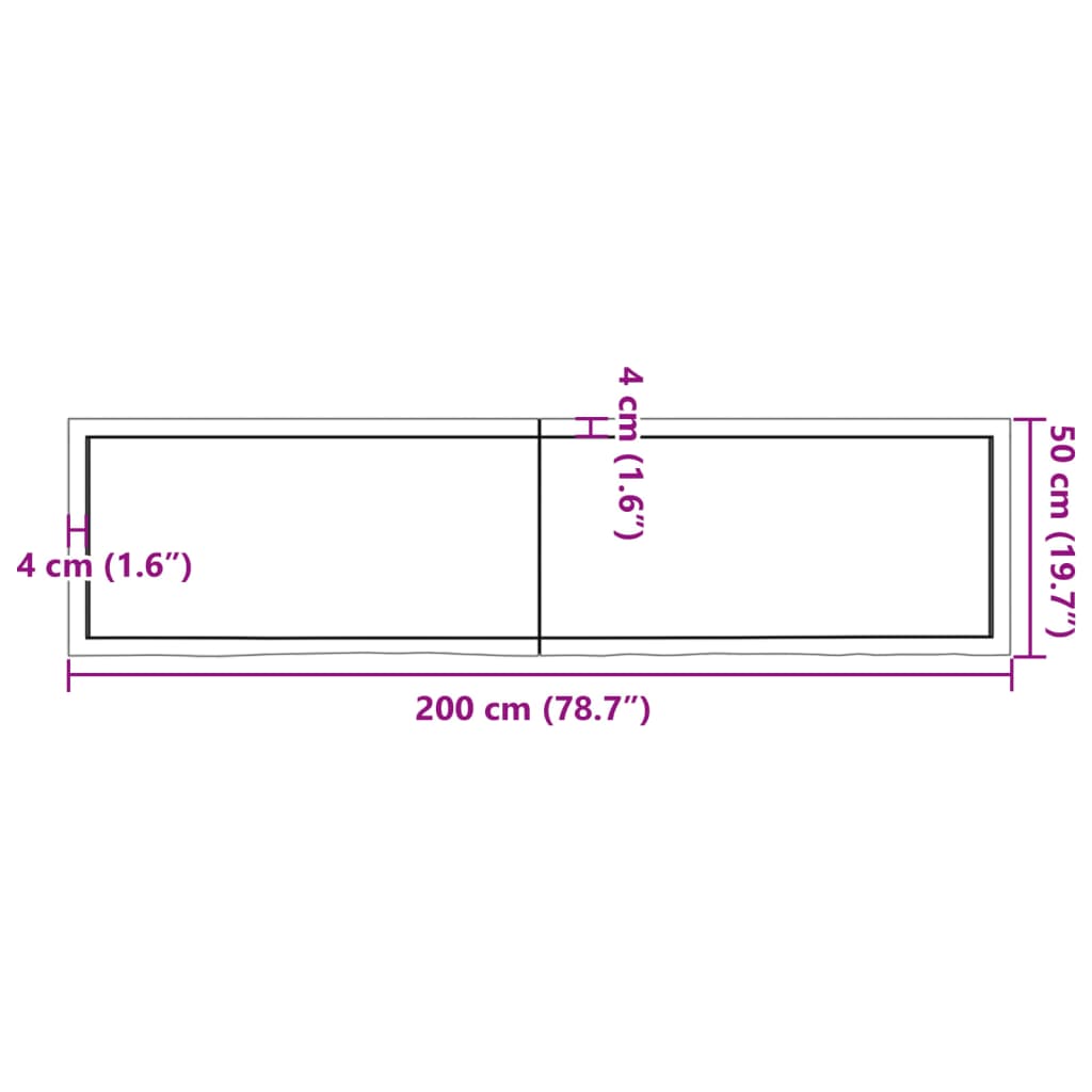 vidaXL Estante de pared madera maciza roble sin tratar 200x50x(2-4) cm