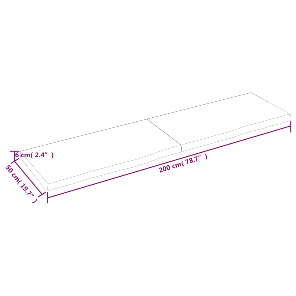 vidaXL Estante de pared madera maciza roble sin tratar 200x50x(2-6) cm