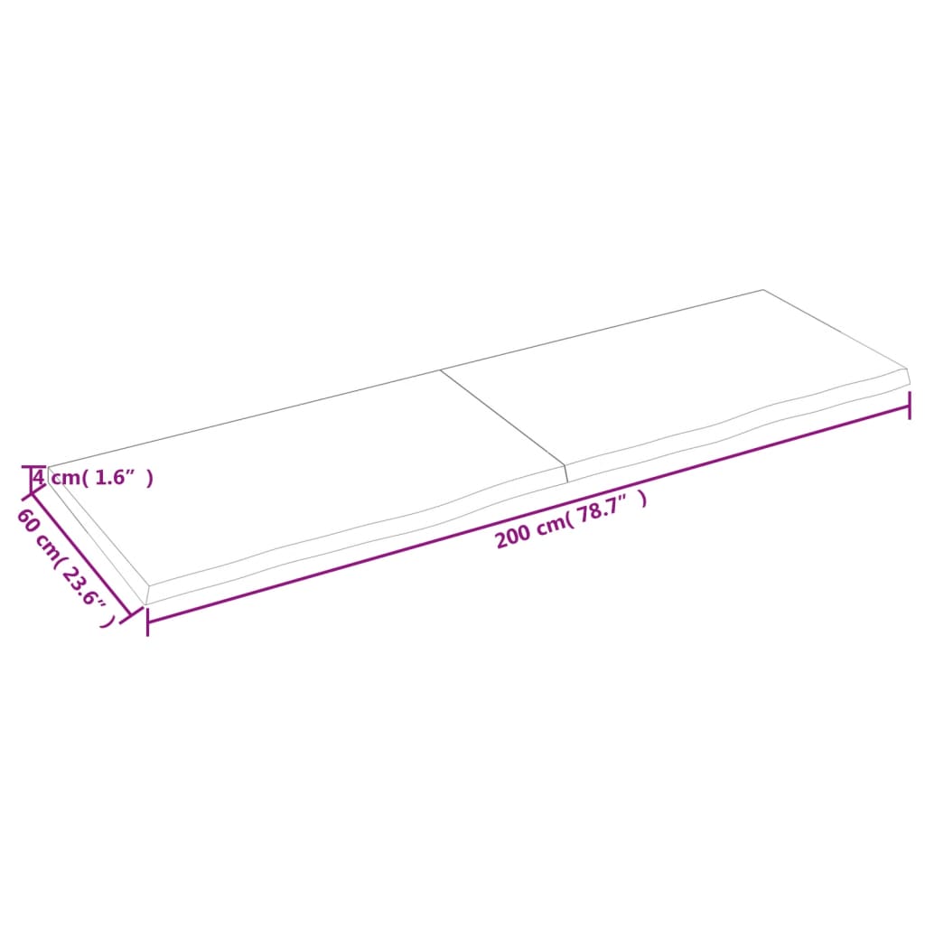 vidaXL Estante de pared madera maciza roble sin tratar 200x60x(2-4) cm