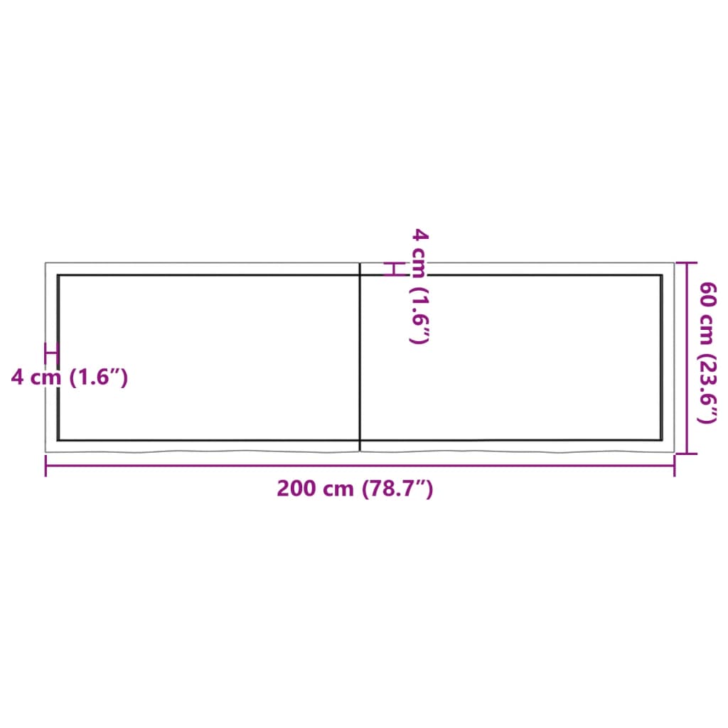 vidaXL Estante de pared madera maciza roble sin tratar 200x60x(2-4) cm