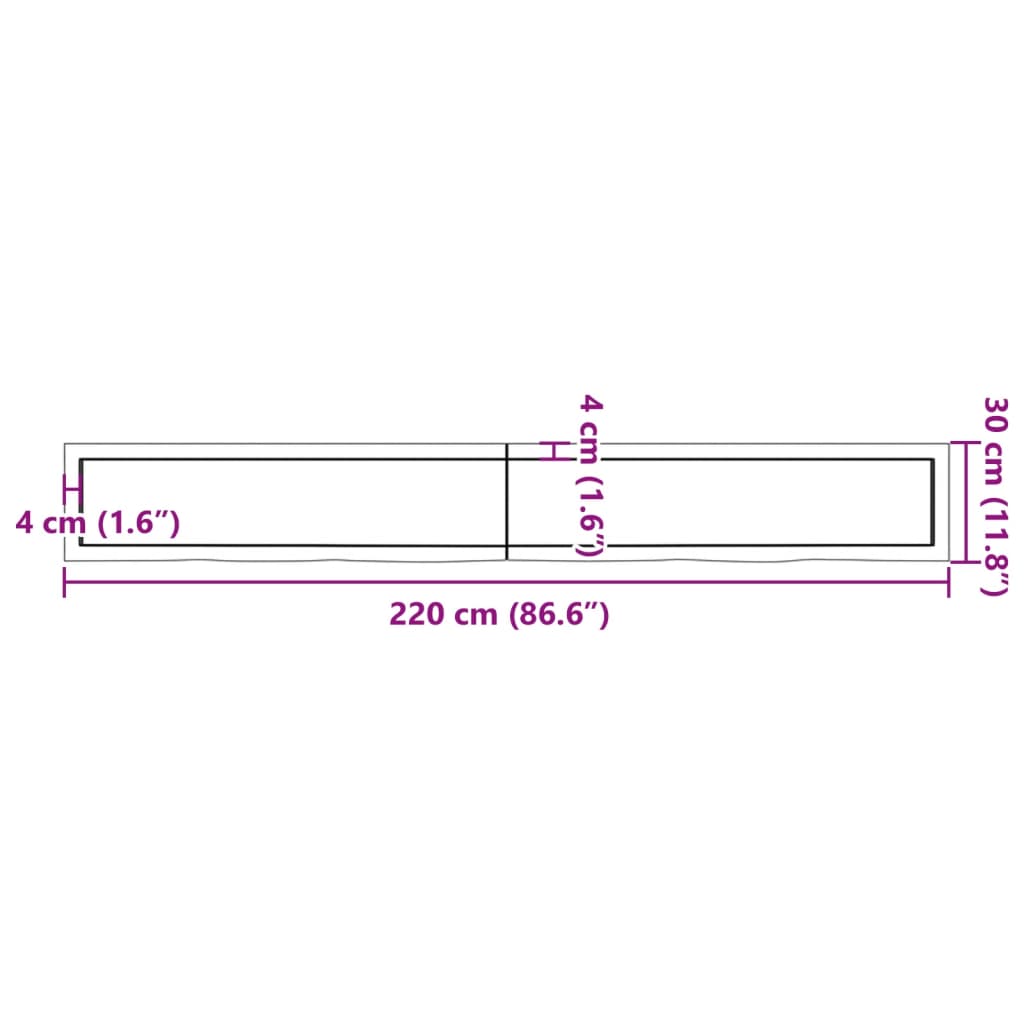 vidaXL Estante de pared madera maciza roble sin tratar 220x30x(2-6) cm