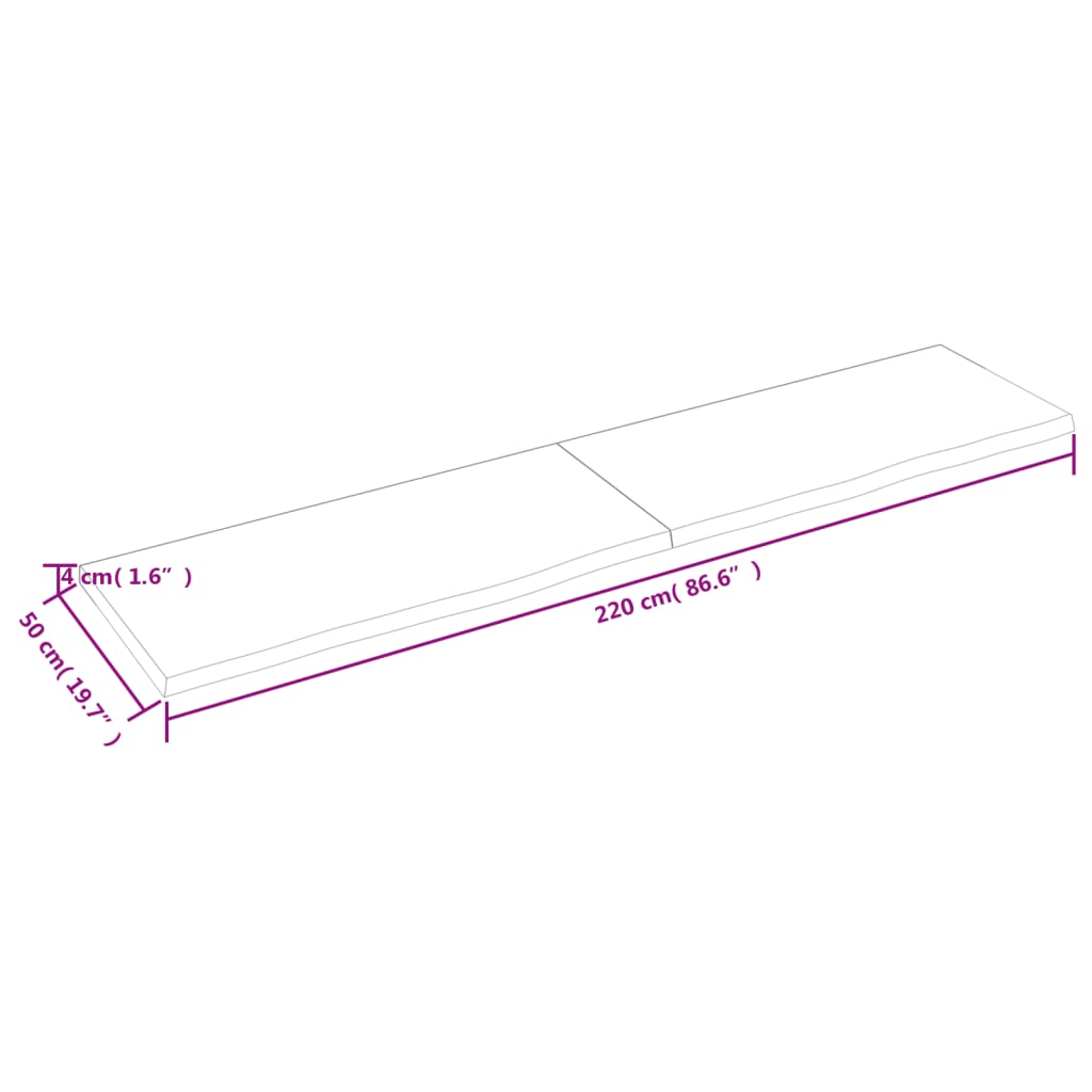 vidaXL Estante de pared madera maciza roble sin tratar 220x50x(2-4) cm