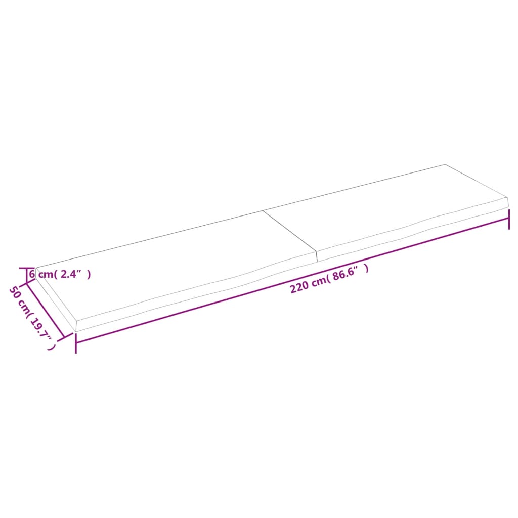 vidaXL Estante de pared madera maciza roble sin tratar 220x50x(2-6) cm