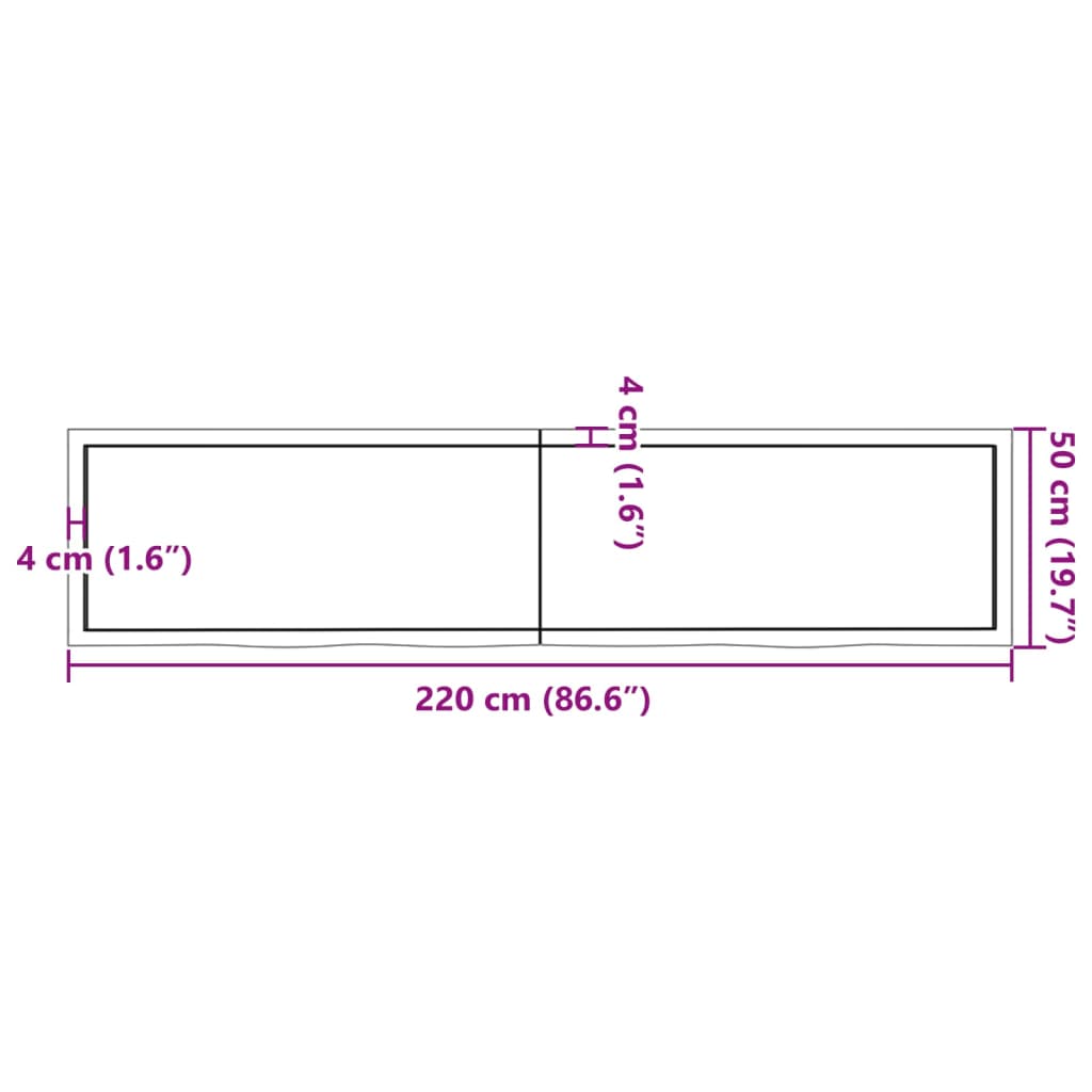 vidaXL Estante de pared madera maciza roble sin tratar 220x50x(2-6) cm