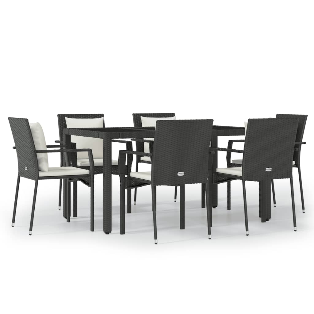 vidaXL Set de comedor de jardín 7 pzas y cojines ratán sintético negro